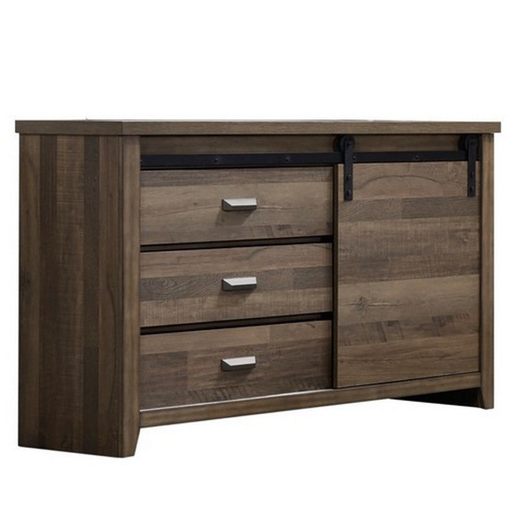 Wooden Dresser with Sliding Barn Door and Drawers, Brown By Casagear Home