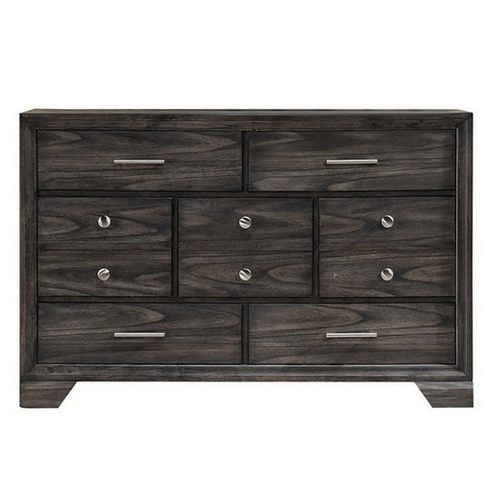 Wooden Dresser with Grain Texture and 7 Spacious Drawers, Gray By Casagear Home