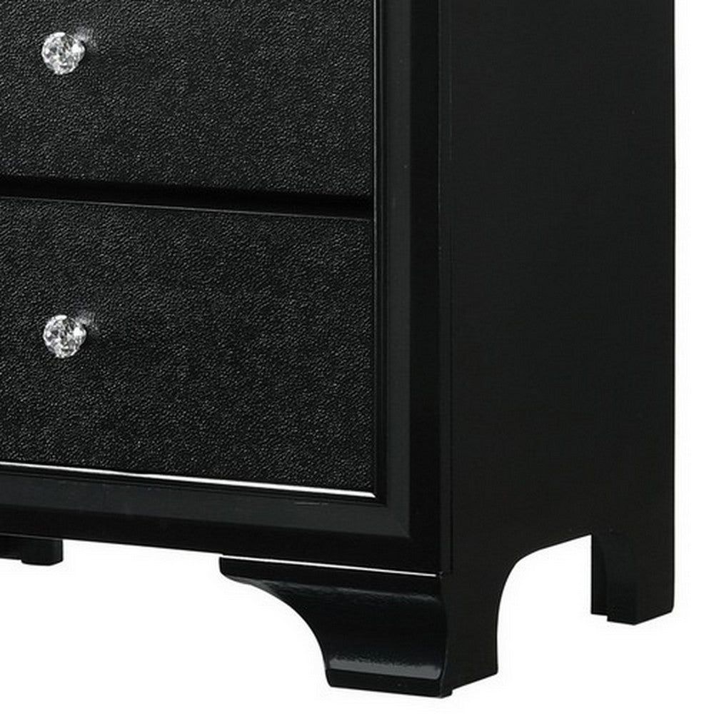 2 Textured Drawer Nightstand with Crystal Knobs Black By Casagear Home BM215425