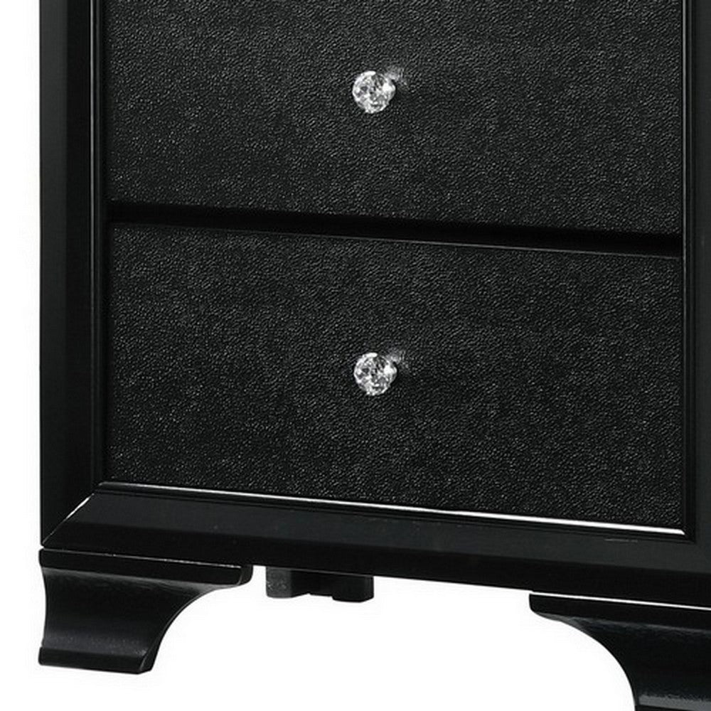 2 Textured Drawer Nightstand with Crystal Knobs Black By Casagear Home BM215425