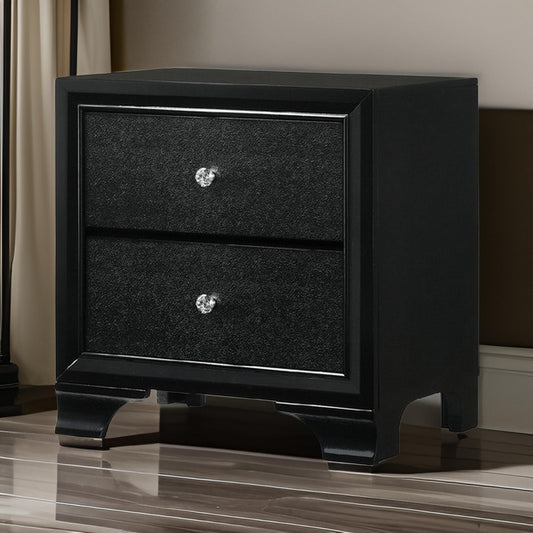 2 Textured Drawer Nightstand with Crystal Knobs, Black By Casagear Home