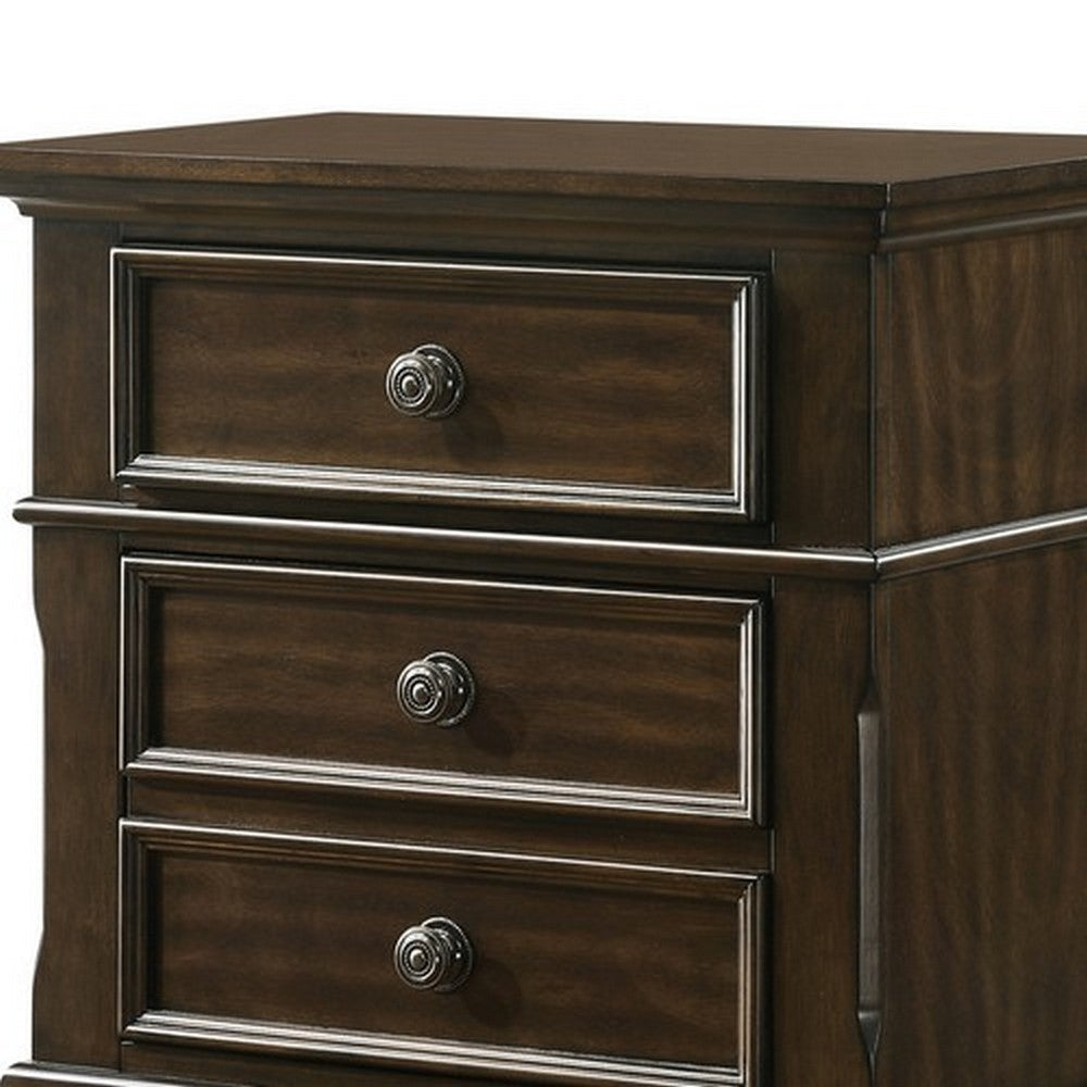 3 Drawer Nightstand with Molded Details and Knobs Brown By Casagear Home BM215468