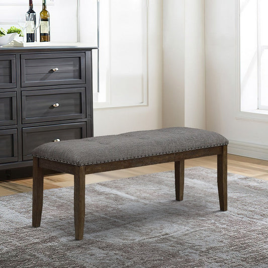 48" Tufted Upholstered Nailhead Trim Bench, Brown and Gray By Casagear Home