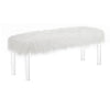 Contemporary Bench with Faux Fur Seat and Acrylic Legs White and Clear By Casagear Home BM215475