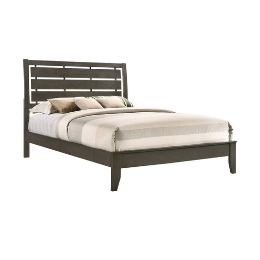 Platform Full Size Bed with Slatted Headboard and Chamfered Feet, Brown By Casagear Home