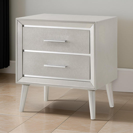 2 Drawer Nightstand with Splayed Legs, Silver