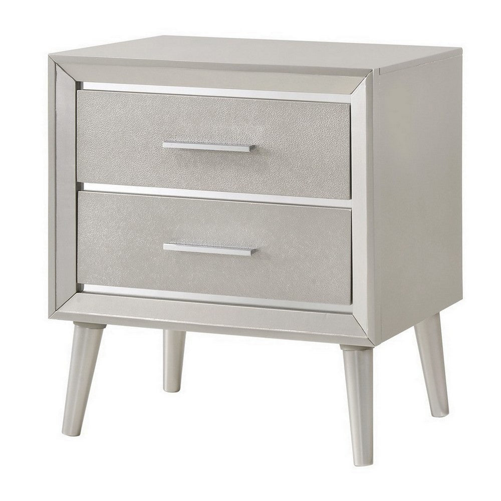 2 Drawer Nightstand with Splayed Legs Silver BM215526