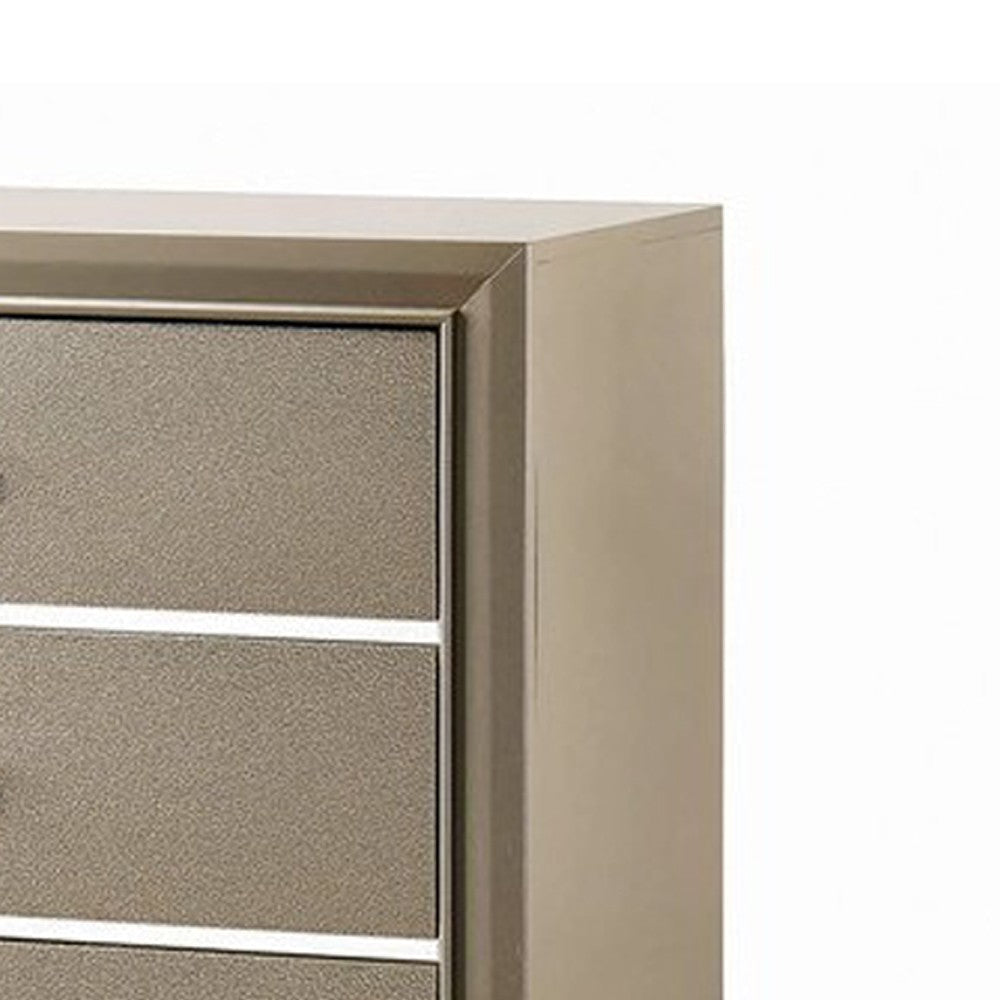 Five Drawer Wooden Chest with Polished Metallic Pulls Champagne Gold by Casagear Home BM215532