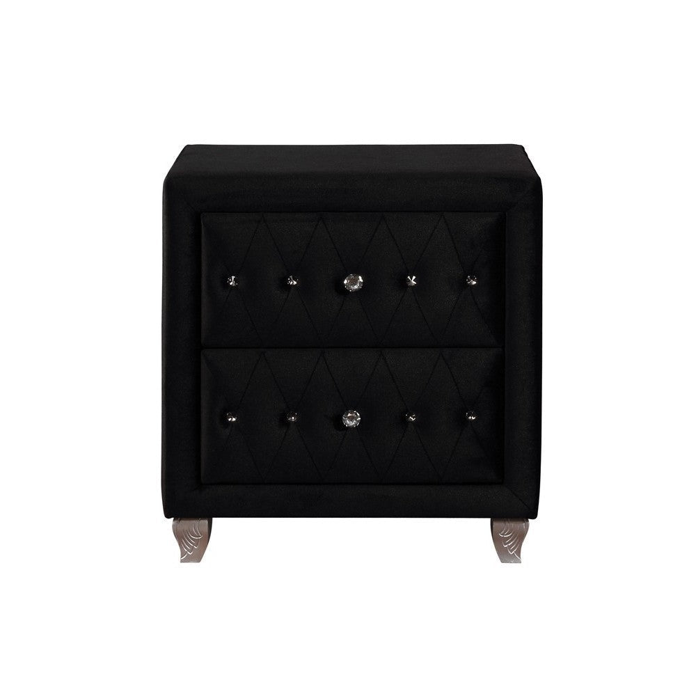 Fabric Upholstered Wooden Nightstand with Two Drawers Black by Casagear Home BM215563