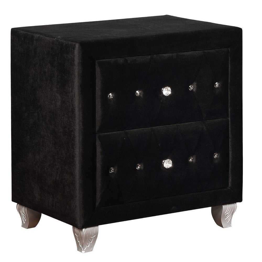 Fabric Upholstered Wooden Nightstand with Two Drawers Black by Casagear Home BM215563