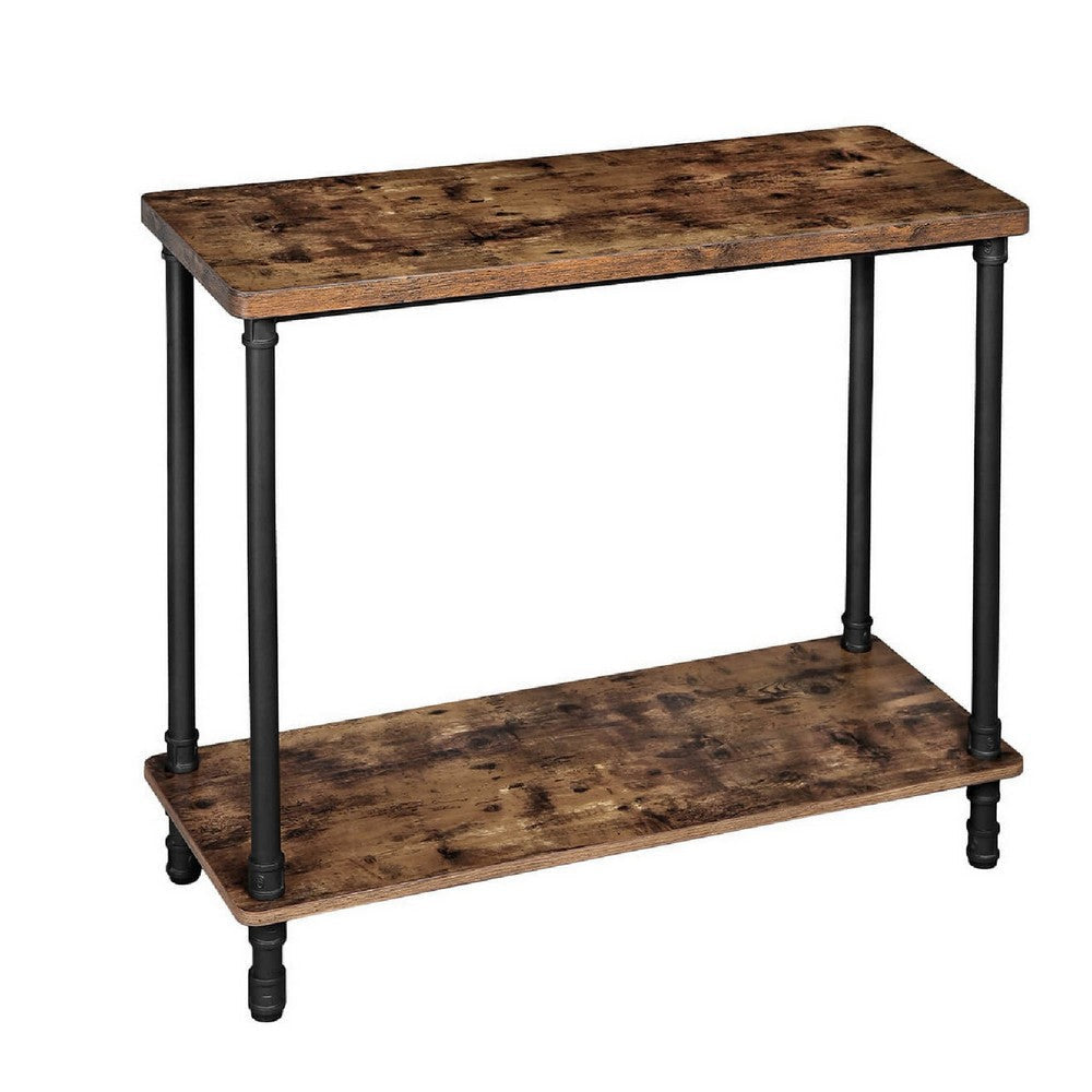 39’’ 2 Tier Console Table with Metal Legs Rustic Brown By Casagear Home BM215748