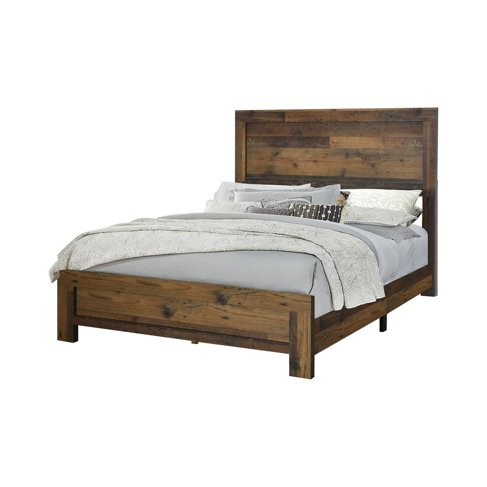 Plank Style Eastern King Bed with Rustic Details Dark Brown by Casagear Home BM215788