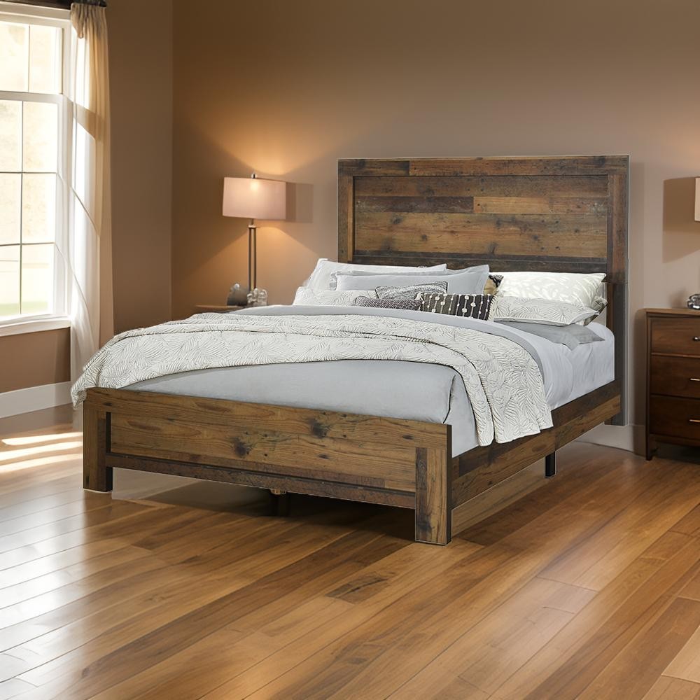 Plank Style Twin Bed with Rustic Details, Dark Brown by Casagear Home