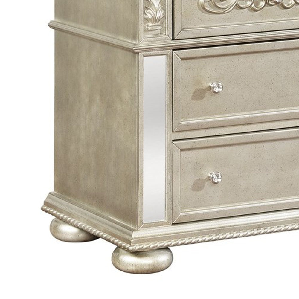 3 Drawers Ornate Carved Nightstand with USB Ports Gold by Casagear Home BM215813