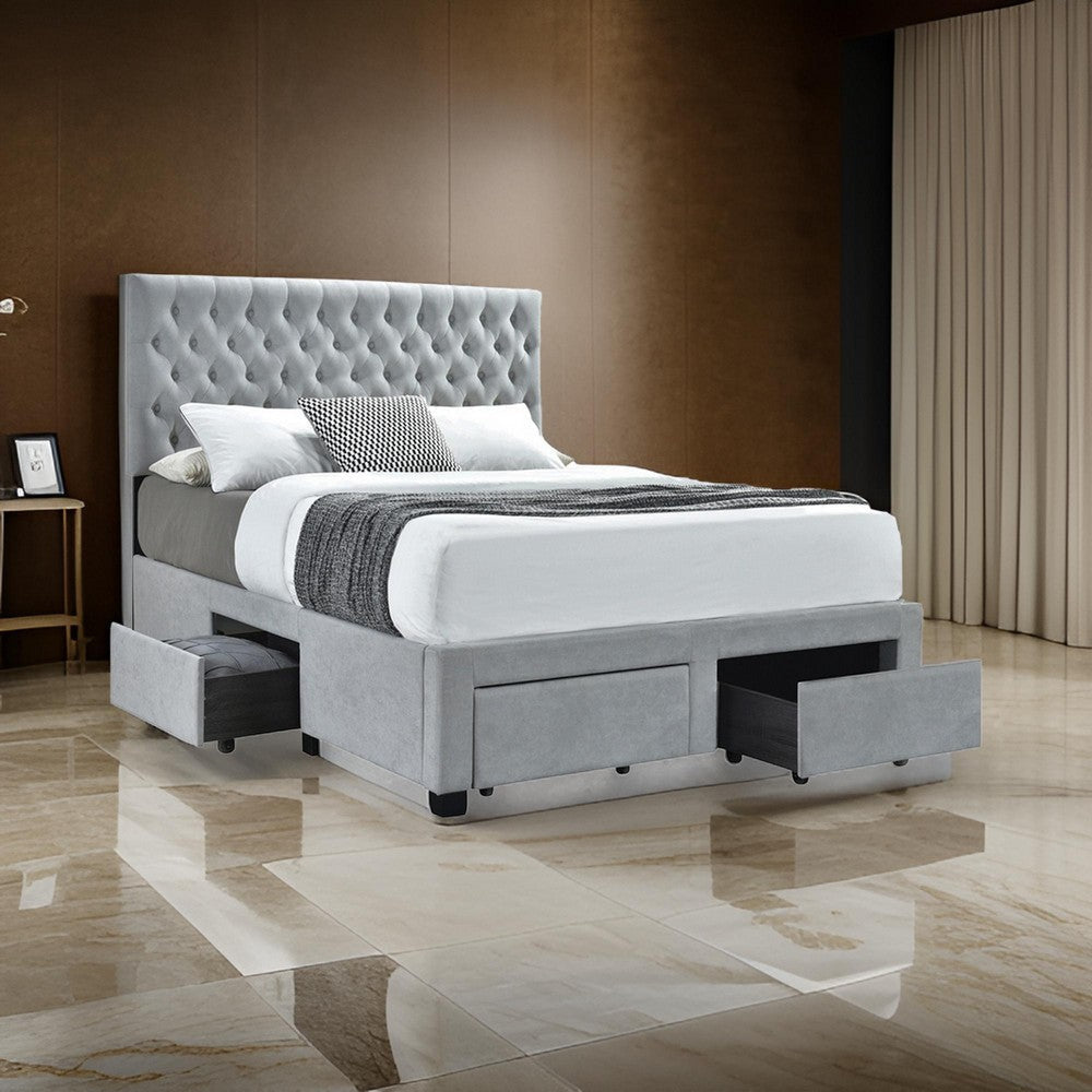 Fabric Upholstered Wooden Full Size Bed with Bottom Drawers Gray By Casagear Home BM215857