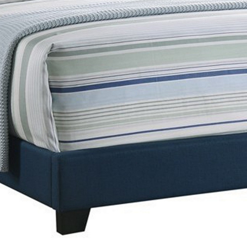 Fabric Upholstered Wooden Demi Wing Full Bed with Camelback Headboard Blue By Casagear Home BM215890