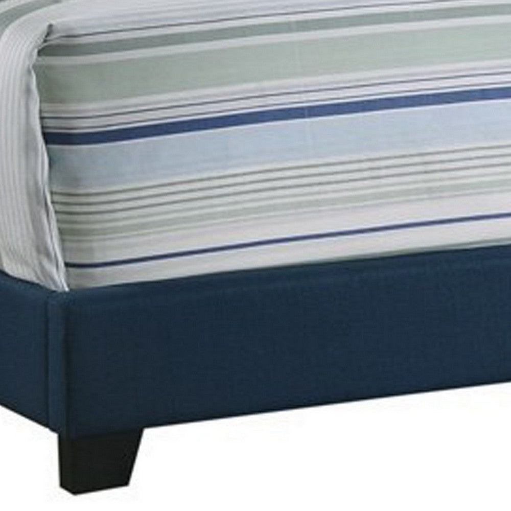 Fabric Upholstered Wooden Demi Wing Queen Bed with Camelback Headboard,Blue By Casagear Home BM215892