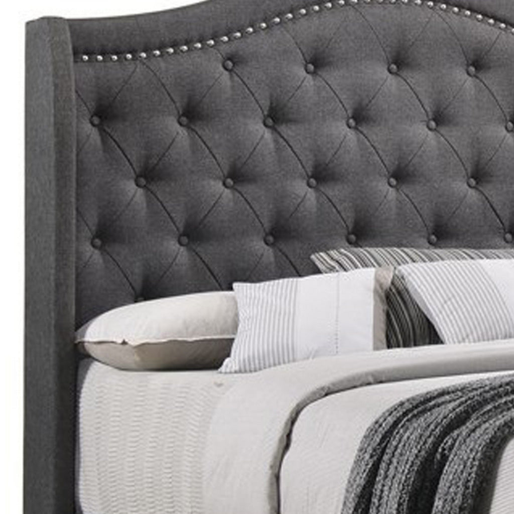 Fabric Upholstered Wooden Demi Wing Full Bed with Camelback Headboard Gray By Casagear Home BM215893