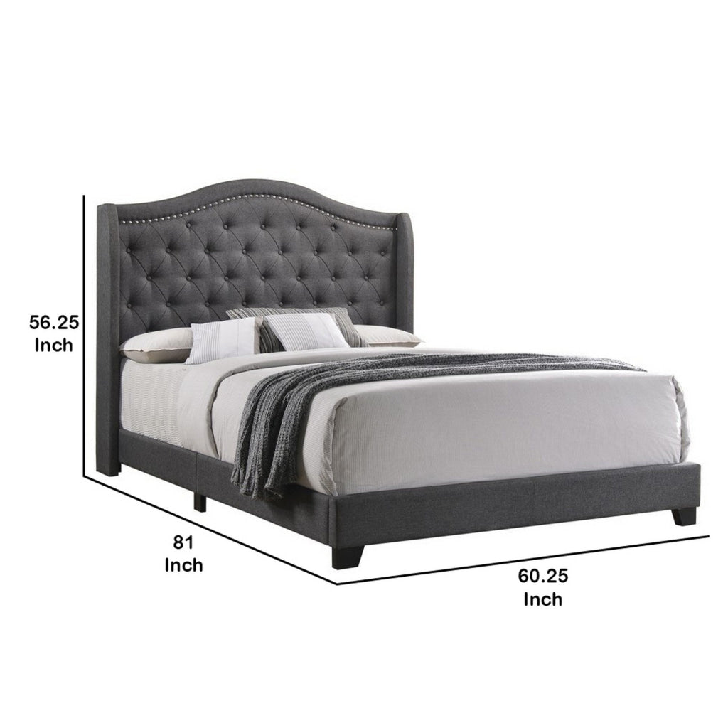 Fabric Upholstered Wooden Demi Wing Full Bed with Camelback Headboard Gray By Casagear Home BM215893