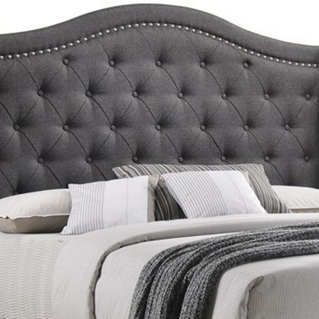 Fabric Upholstered Wooden Demi Wing Queen Bed with Camelback Headboard,Gray By Casagear Home BM215895