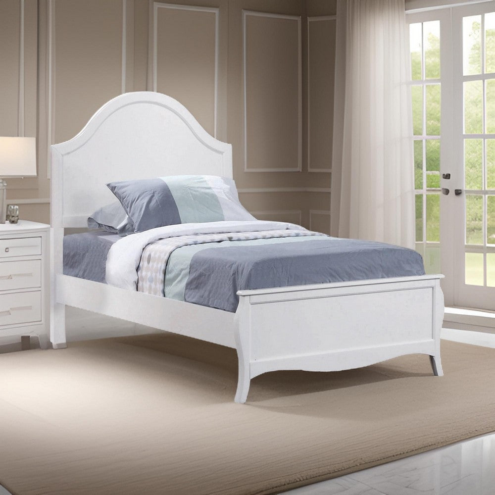 Wooden Twin Size Bed with Camelback Headboard and Flared Legs White By Casagear Home BM215906