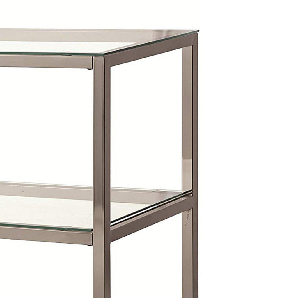 Glass and Metal Frame Sofa Table with 2 Open Shelves Silver and Clear By Casagear Home BM216001