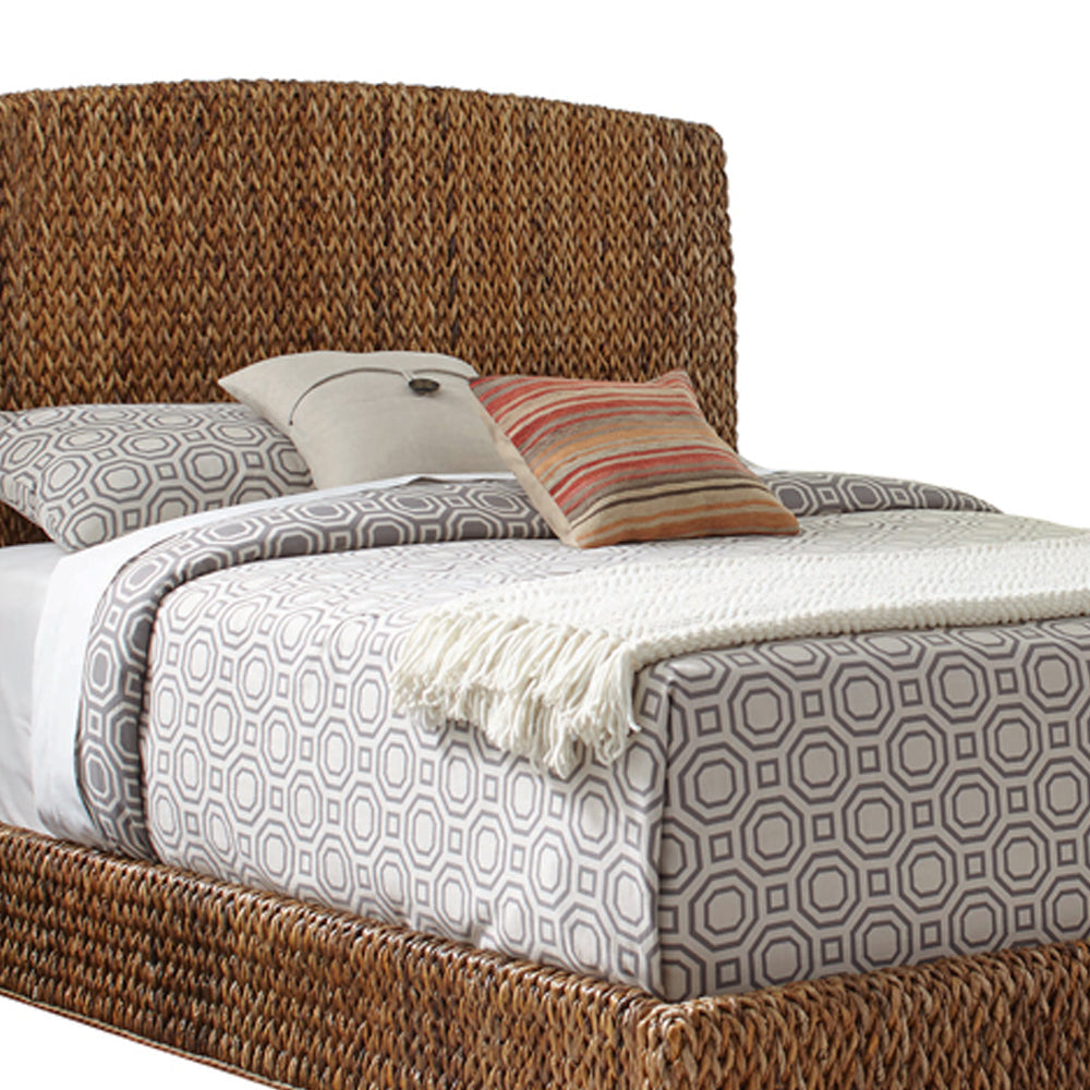 Hand Woven Banana Leaf Eastern King Bed with Chamfered Legs Brown By Casagear Home BM216013