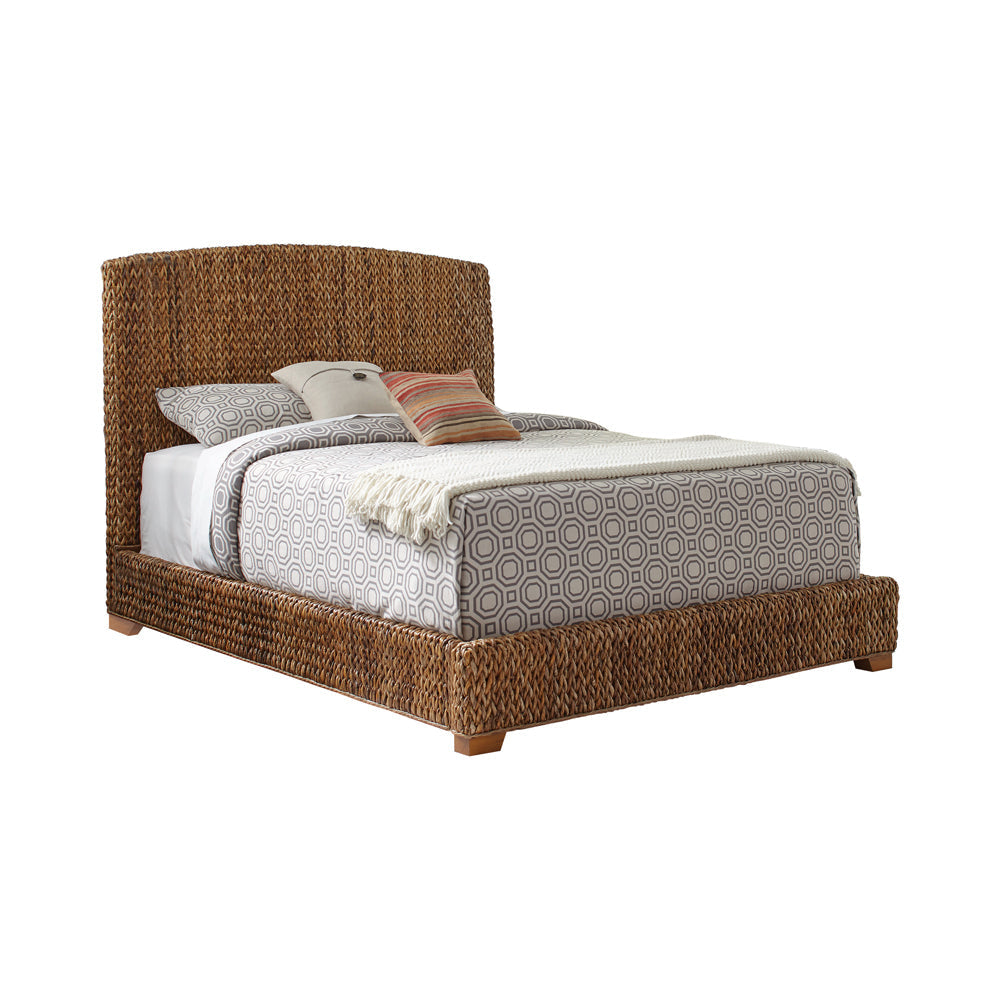 Hand Woven Banana Leaf Eastern King Bed with Chamfered Legs, Brown By Casagear Home