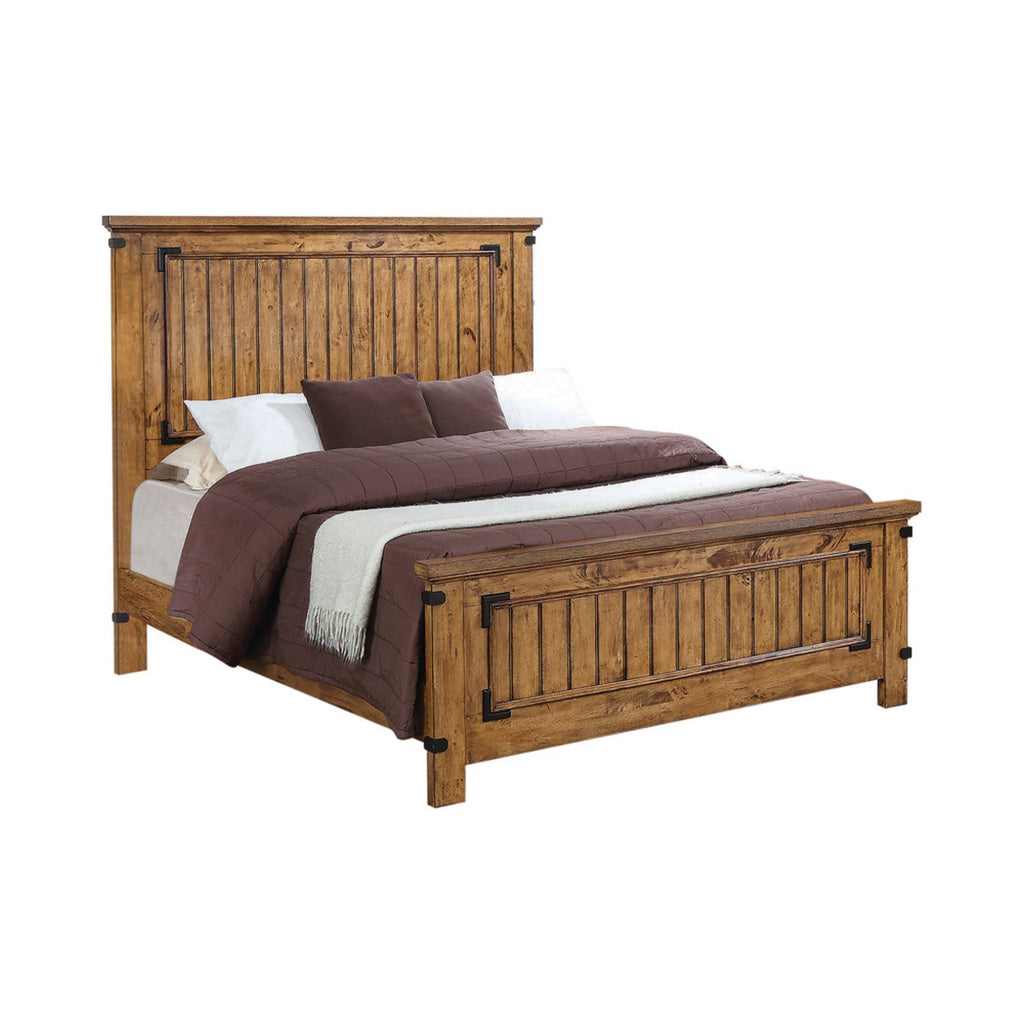 Cottage Style Full Bed Plank Detailing and Metal Accents, Brown By Casagear Home