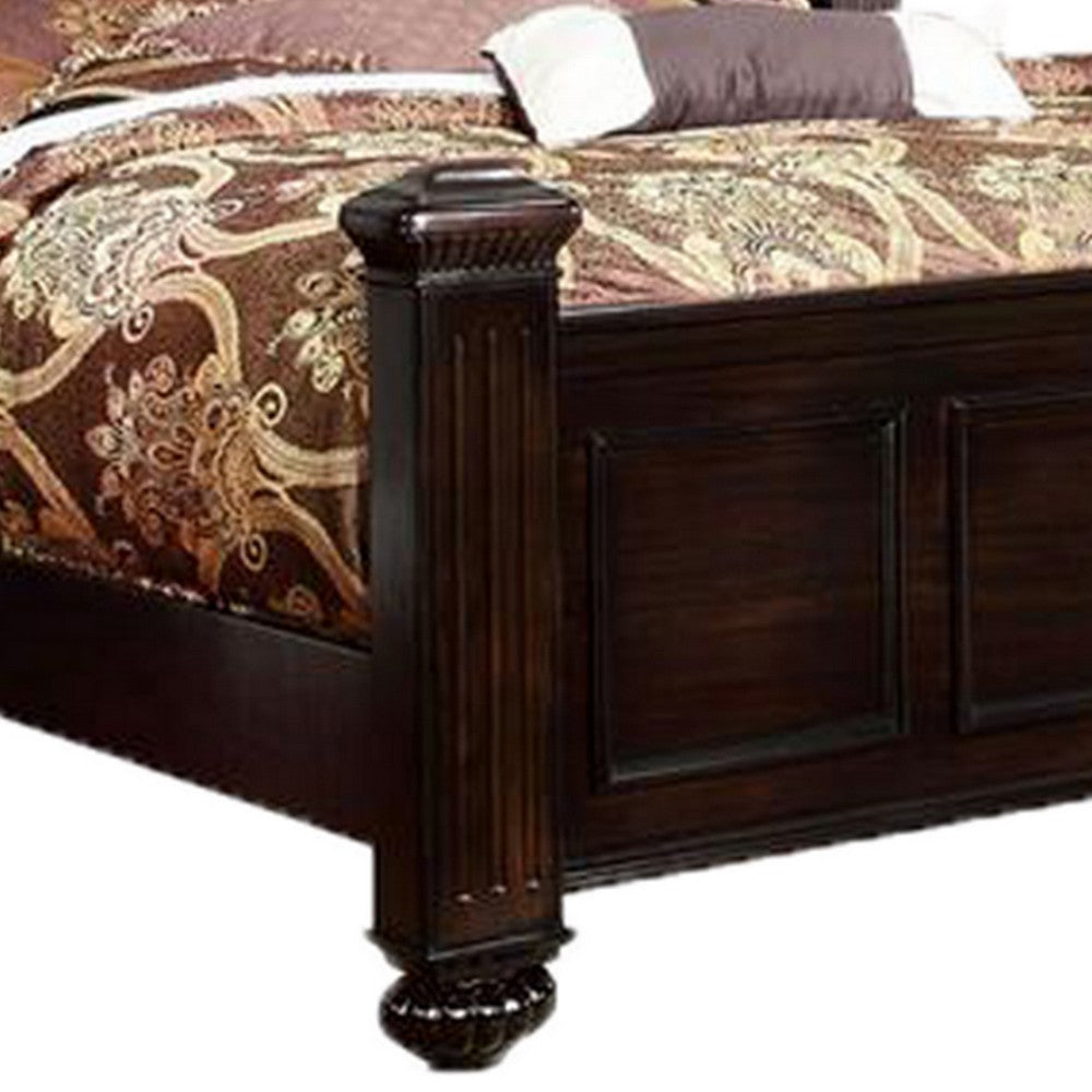 Transitional Style Eastern King Wooden Bed with Bun Feet Brown By Casagear Home BM216245