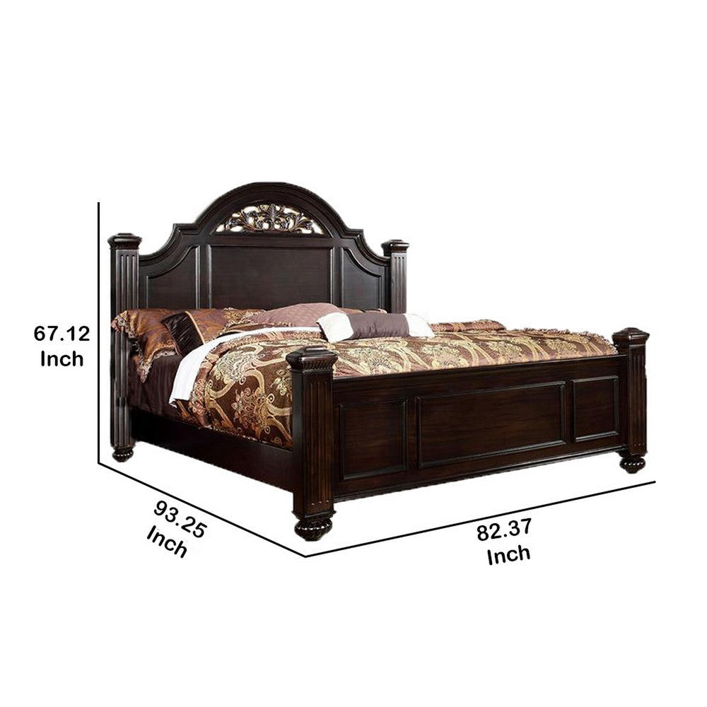 Transitional Style Eastern King Wooden Bed with Bun Feet Brown By Casagear Home BM216245