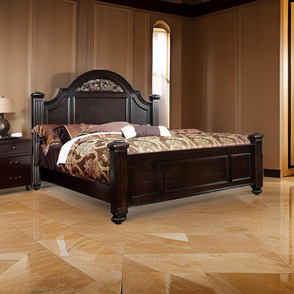 Transitional Style Eastern King Wooden Bed with Bun Feet Brown By Casagear Home BM216245