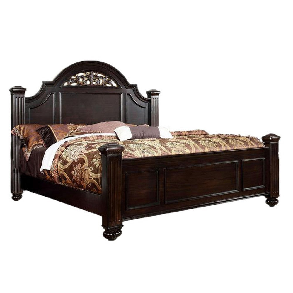 Transitional Style Eastern King Wooden Bed with Bun Feet, Brown By Casagear Home