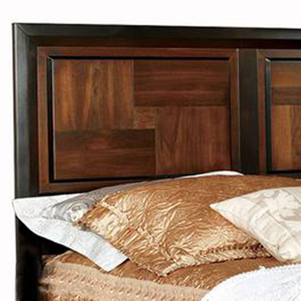 Transitional Style Queen Size Wooden Parquet Design Bed Brown By Casagear Home BM216253