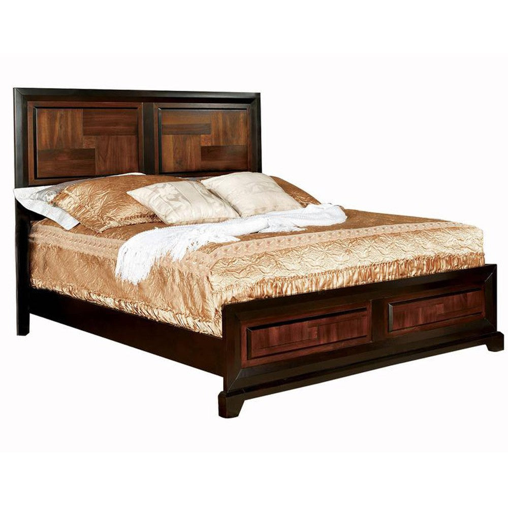 Transitional Style Queen Size Wooden Parquet Design Bed, Brown By Casagear Home