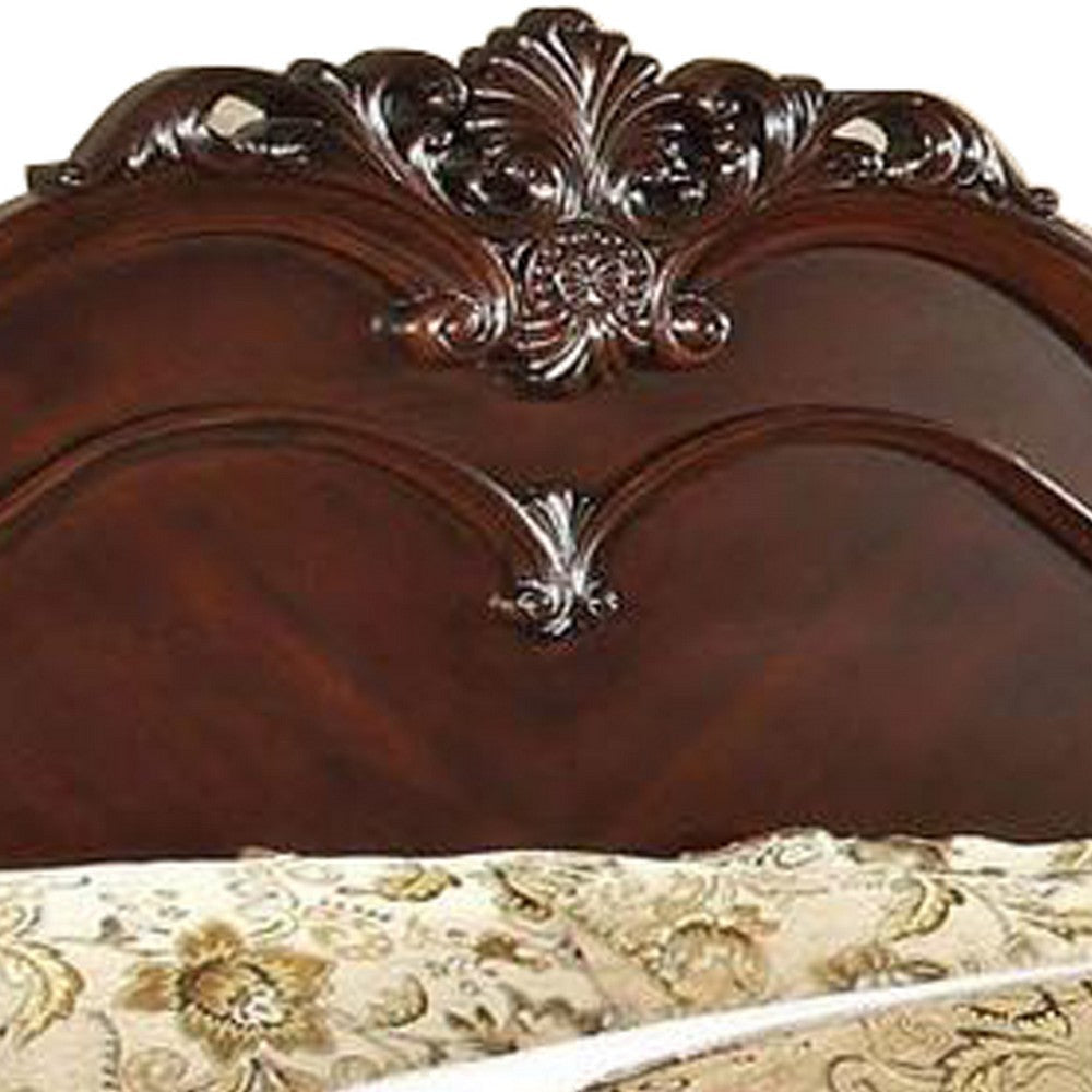 Traditional Style California King Wooden Bed with Floral Carvings Brown By Casagear Home BM216288