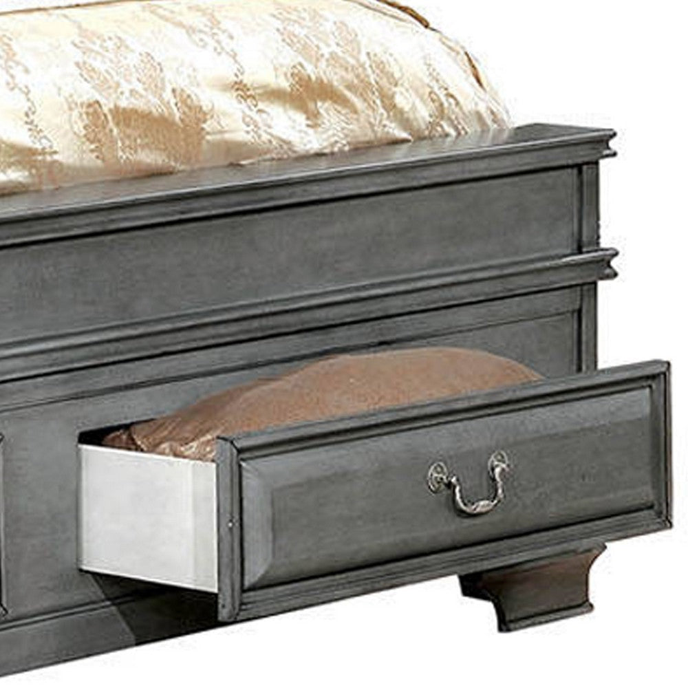 Transitional Eastern King Wooden Bed with Multiple Bottom Drawers Gray By Casagear Home BM216316