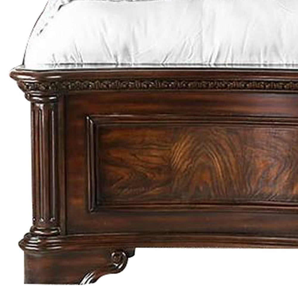 California King Wooden Bed with Intricate Carved Headboard Brown By Casagear Home BM216319