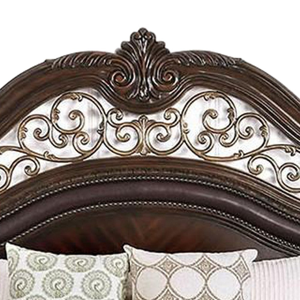 California King Wooden Bed with Intricate Carved Headboard Brown By Casagear Home BM216319