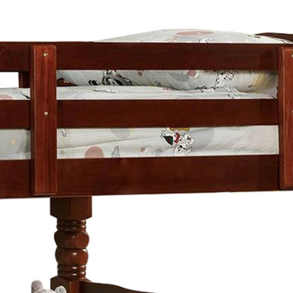 Wooden Twin over Twin Bunk Bed with Bobbin Motif Spindles Brown By Casagear Home BM216386