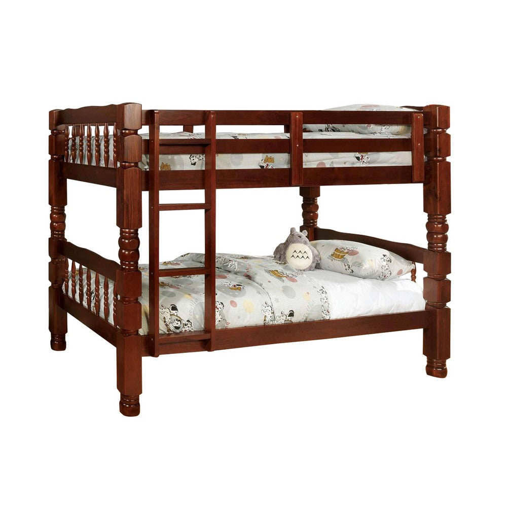 Wooden Twin over Twin Bunk Bed with Bobbin Motif Spindles, Brown By Casagear Home