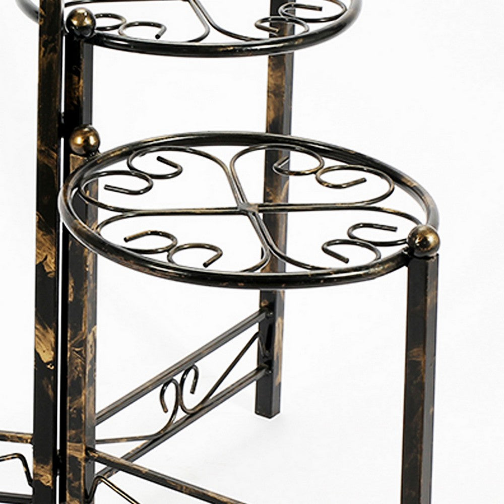 3 Tier Heart Clover Design Round Top Metal Plant Stand Black By Casagear Home BM216727