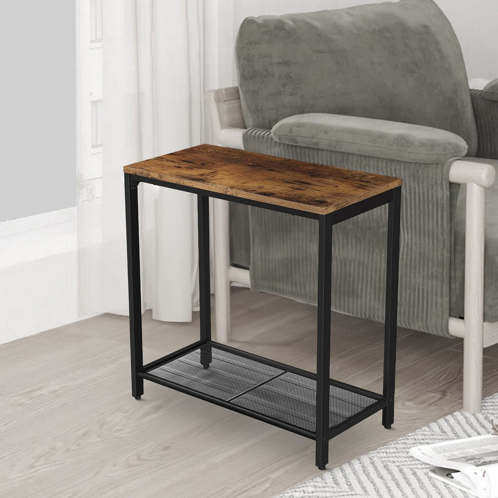 Wood Top Side Table with Mesh Shelf Brown and Black By Casagear Home BM217085