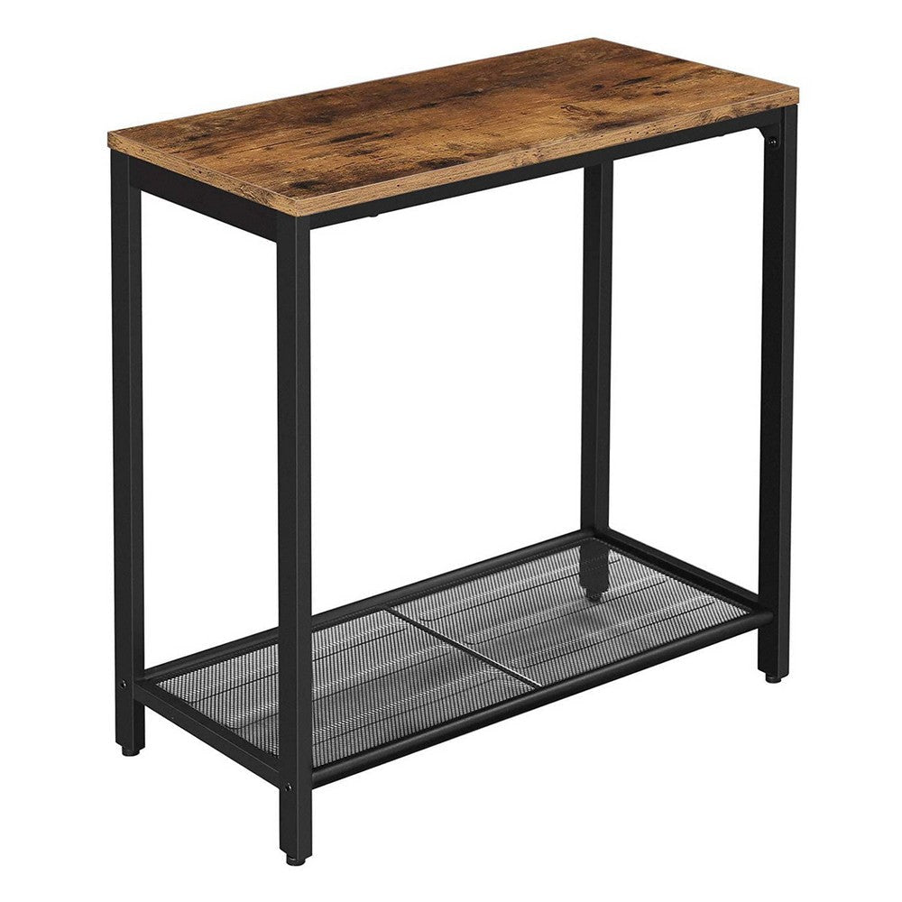 Wood Top Side Table with Mesh Shelf Brown and Black By Casagear Home BM217085