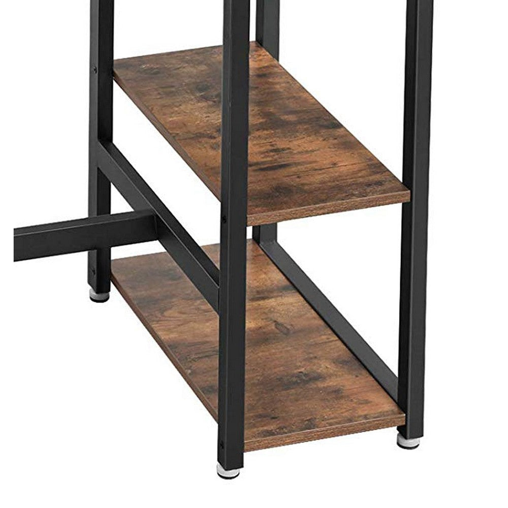 Wood and Metal Frame Bar Counter with 3 Shelves Rustic Brown and Black By Casagear Home BM217106