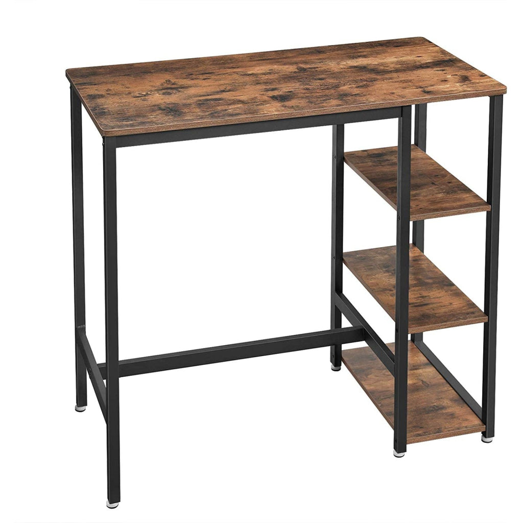 Wood and Metal Frame Bar Counter with 3 Shelves, Rustic Brown and Black By Casagear Home