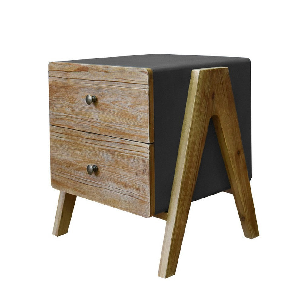 Wooden Side Table with 2 Drawers and A Shape Legs Brown and Gray By Casagear Home BM217281