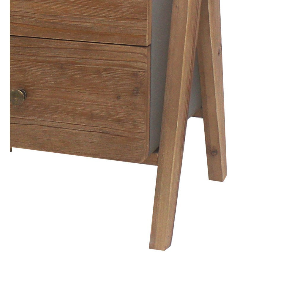 Wooden Side Table with 2 Drawers and A Shape Legs Brown and Gray By Casagear Home BM217281