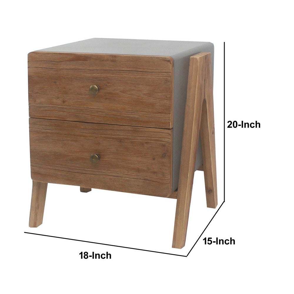 Wooden Side Table with 2 Drawers and A Shape Legs Brown and Gray By Casagear Home BM217281