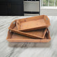 3 Piece Serving Tray Set With Cut Out Handles, Brown By Casagear Home